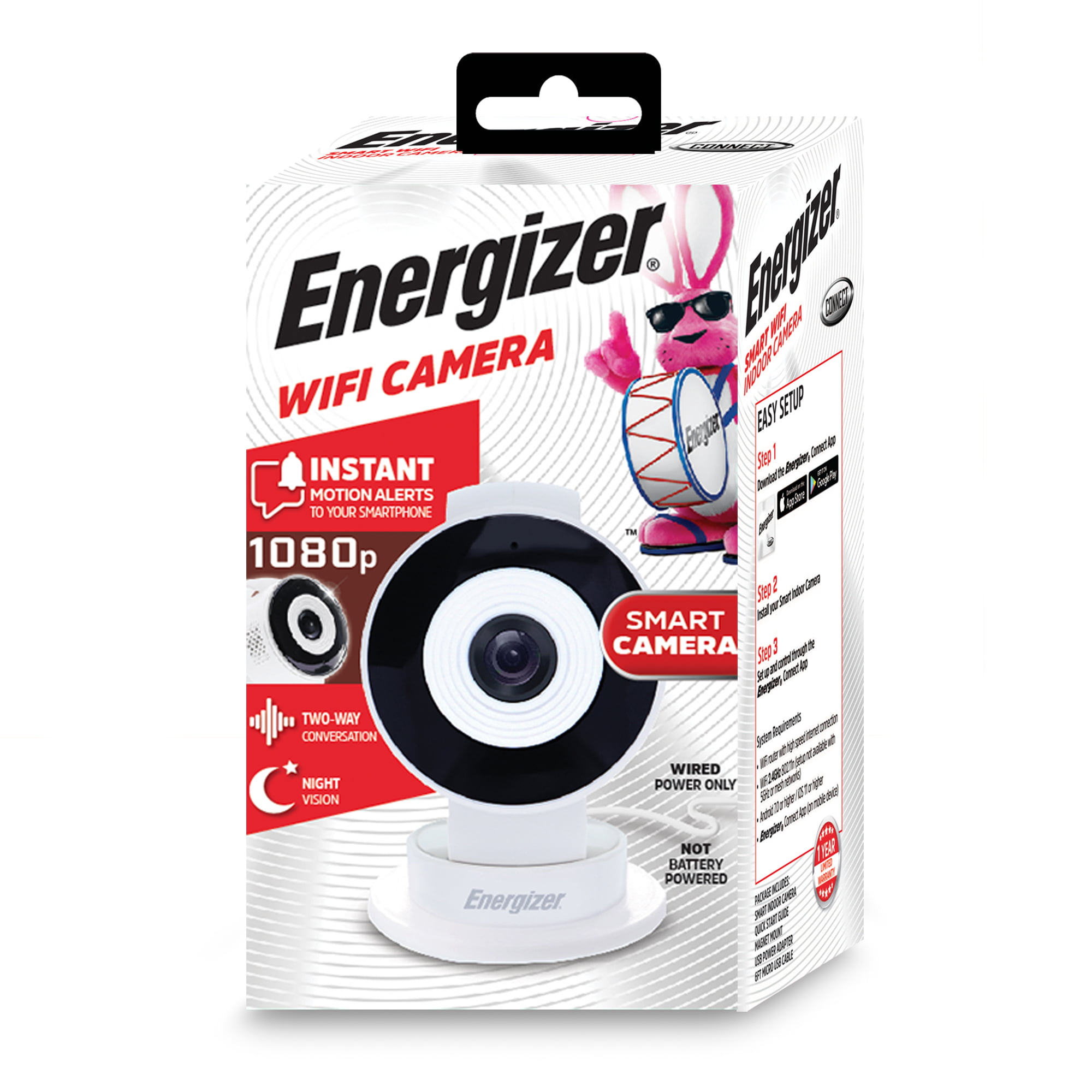 Energizer Smart Wi-Fi Indoor Security Camera, 1080P Full HD, USB, Cloud/Micro-SD Card, White + Free Shipping - Walmart $16.88