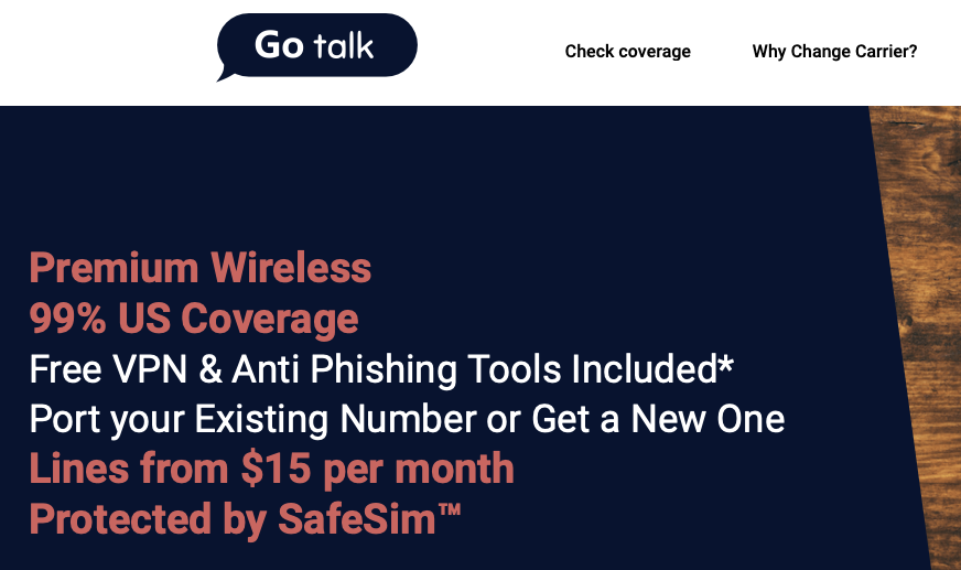 Go Talk Unlimited 5GB deal $15 p/m with free VPN and ID protect