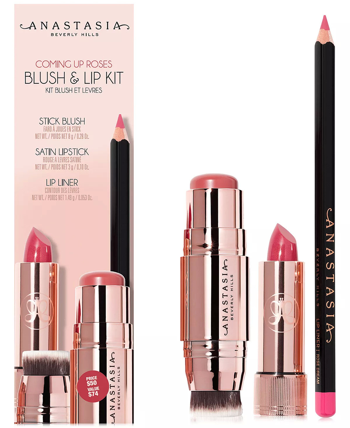 3-Pc Anastasia Beverly Hills Coming Up Roses Blush & Lip Set $25 + Free Shipping