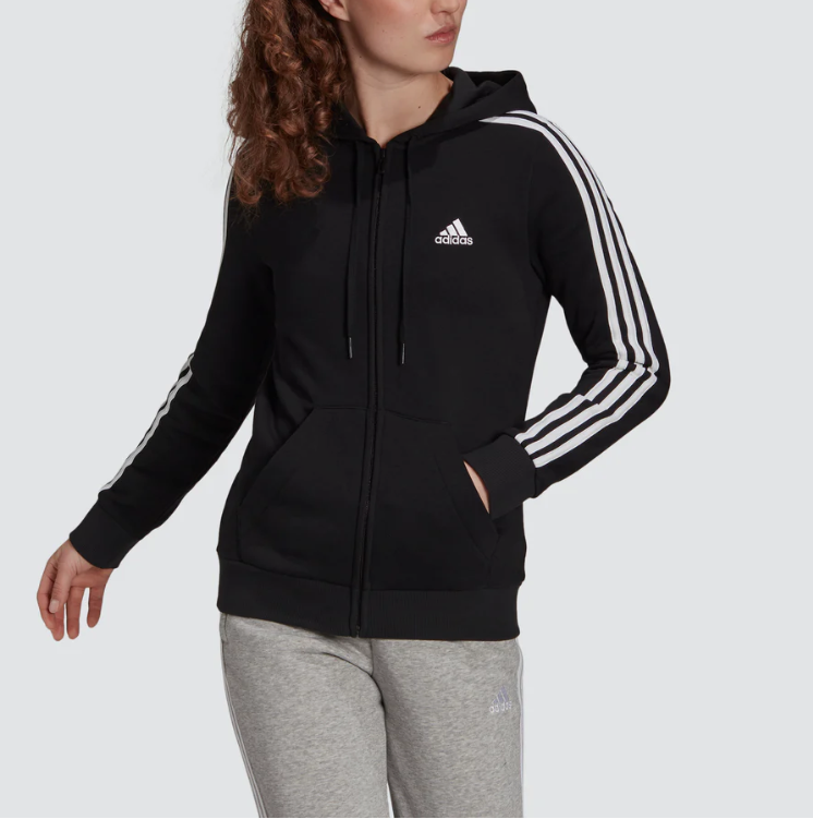 adidas Essentials Fleece 3-Stripes Full-Zip Hoodies: Women's (Black ...