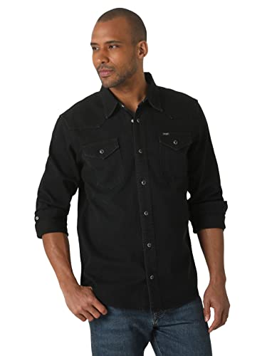 Wrangler Men's Iconic Denim Regular Fit Snap Shirt (Black Denim, Size S & M) $10 + Free Shipping w/ Prime or on $25+