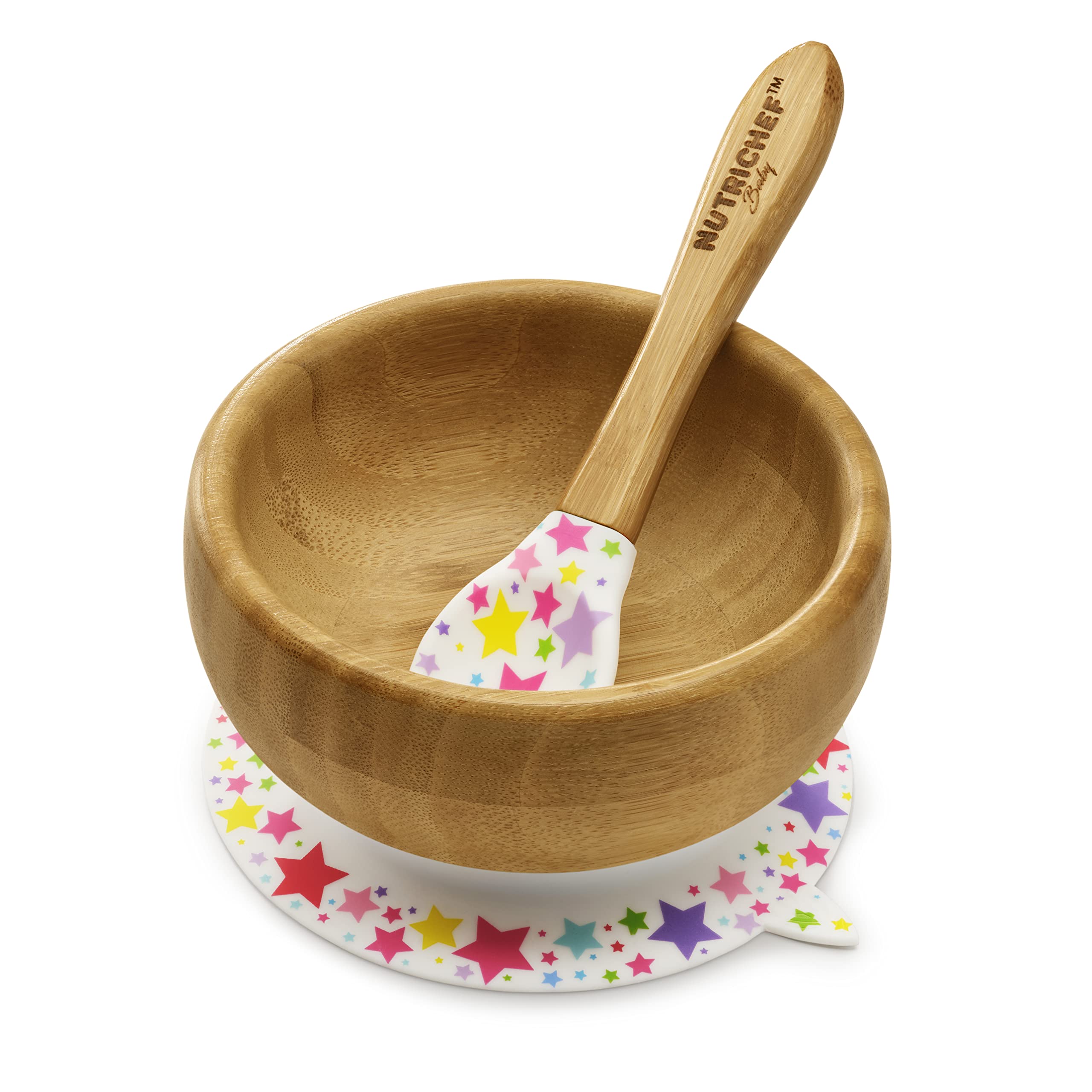 2-Pc NutriChef Wooden Bamboo Baby Feeding Bowl & Spoon Set w/ Silicone Suction Base (Stars) $8 + Free Shipping w/ Prime or on $25+