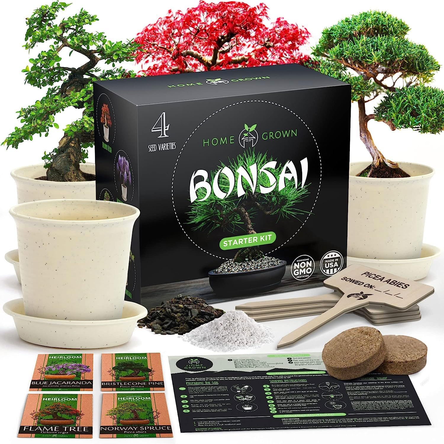 Home Grown Bonsai Tree Premium Starter Kit (4 Bonsai Tree Seeds, 4 Durable Pots & More) $23 + Free Shipping w/ Prime or on $35+