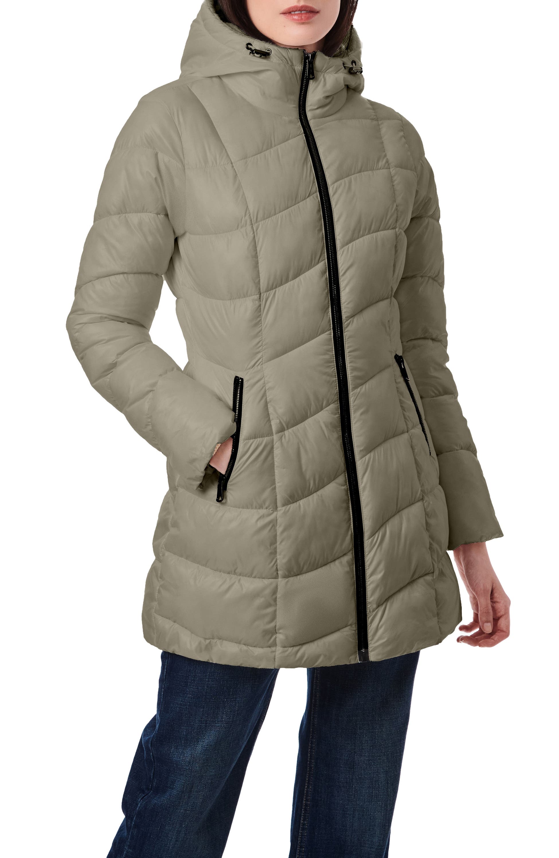 Bernardo Women's Wave Quilt Long Nylon Puffer Jacket (Liquid Metal, Size XS Only) $53.97 + Free Shipping