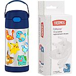 12oz THERMOS FUNtainer Kids Stainless Steel Water Bottle (Pokemon) w/ 2 Extra Straws $11.35