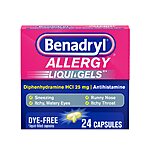 24-Count Benadryl Liqui-Gels Antihistamine Allergy Medicine &amp; Cold Relief (Dye Free) $4.59 w/ S&amp;S + Free Shipping w/ Prime or on $35+