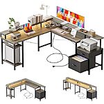65&quot; Mericonia Modern L-Shaped Computer Desk w/ RBG Lights &amp; Power Outlets (Grey) $43.99 + Free Shipping