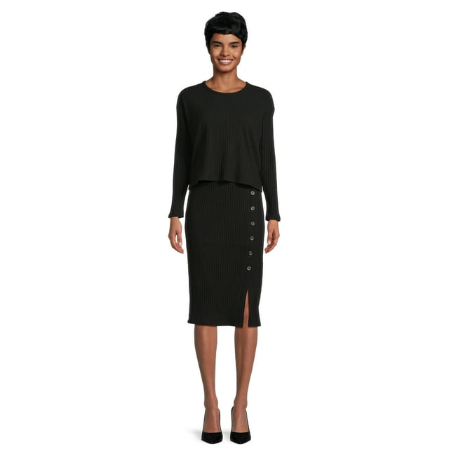2-Piece Time and Tru Women's Rib Knit Long Sleeve Top & Midi Skirt Set (3 Colors) from $7.70 + Free Shipping w/ Walmart+ or on $35+