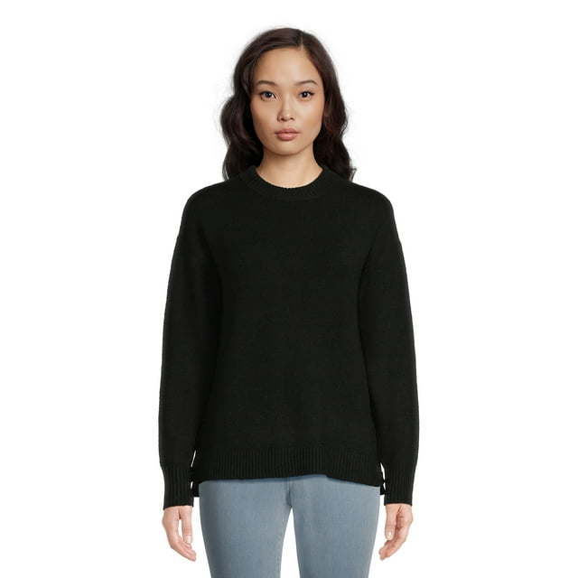 Time and Tru Women's Side Button Crew Neck Sweater (Black Soot) $5.66 ...