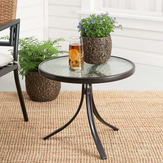 20" x 17.5" Mainstays Round Glass Side Table (Dark Brown Finish) $9.97 + Free Shipping w/ Walmart+ or on $35+