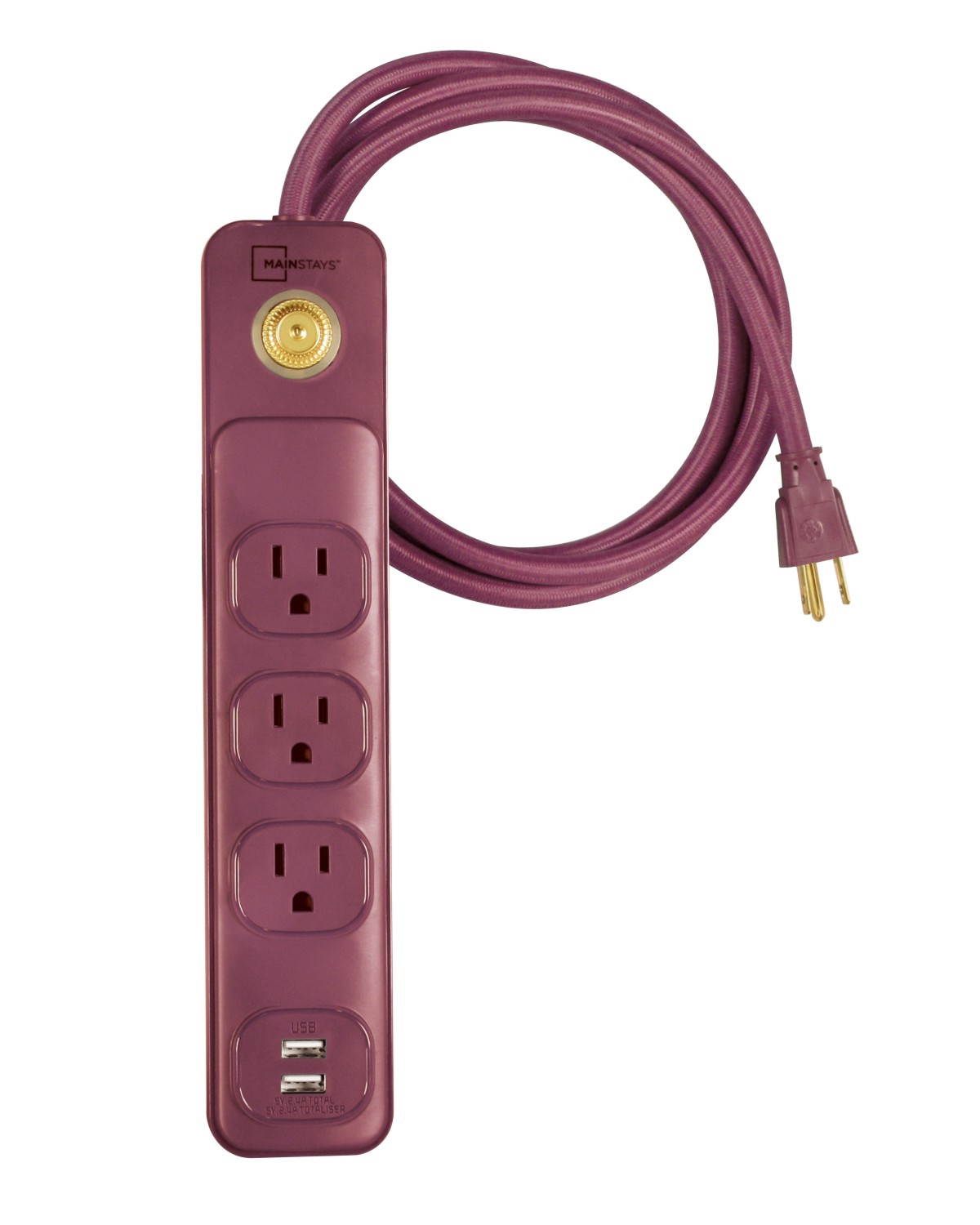 6' 14/3 Mainstays 3-Outlet Power Strip w/ 2 USB Ports (Red Burgundy) $4.89 + Free Shipping w/ Walmart+ or on $35+
