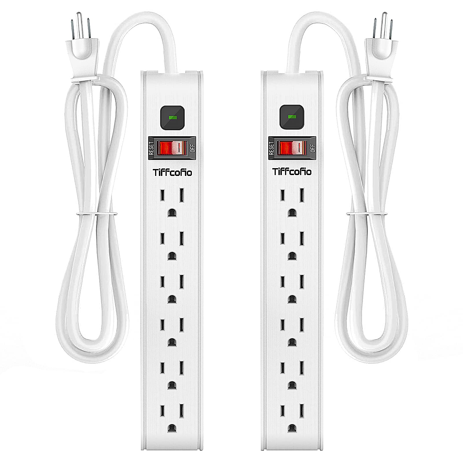 2-Pack 6-Outlet Tiffcofio Power Strip Extension Cord (White, 4 Feet) $9.99 ($4.99 each) + Free Shipping w/ Prime or on $35+