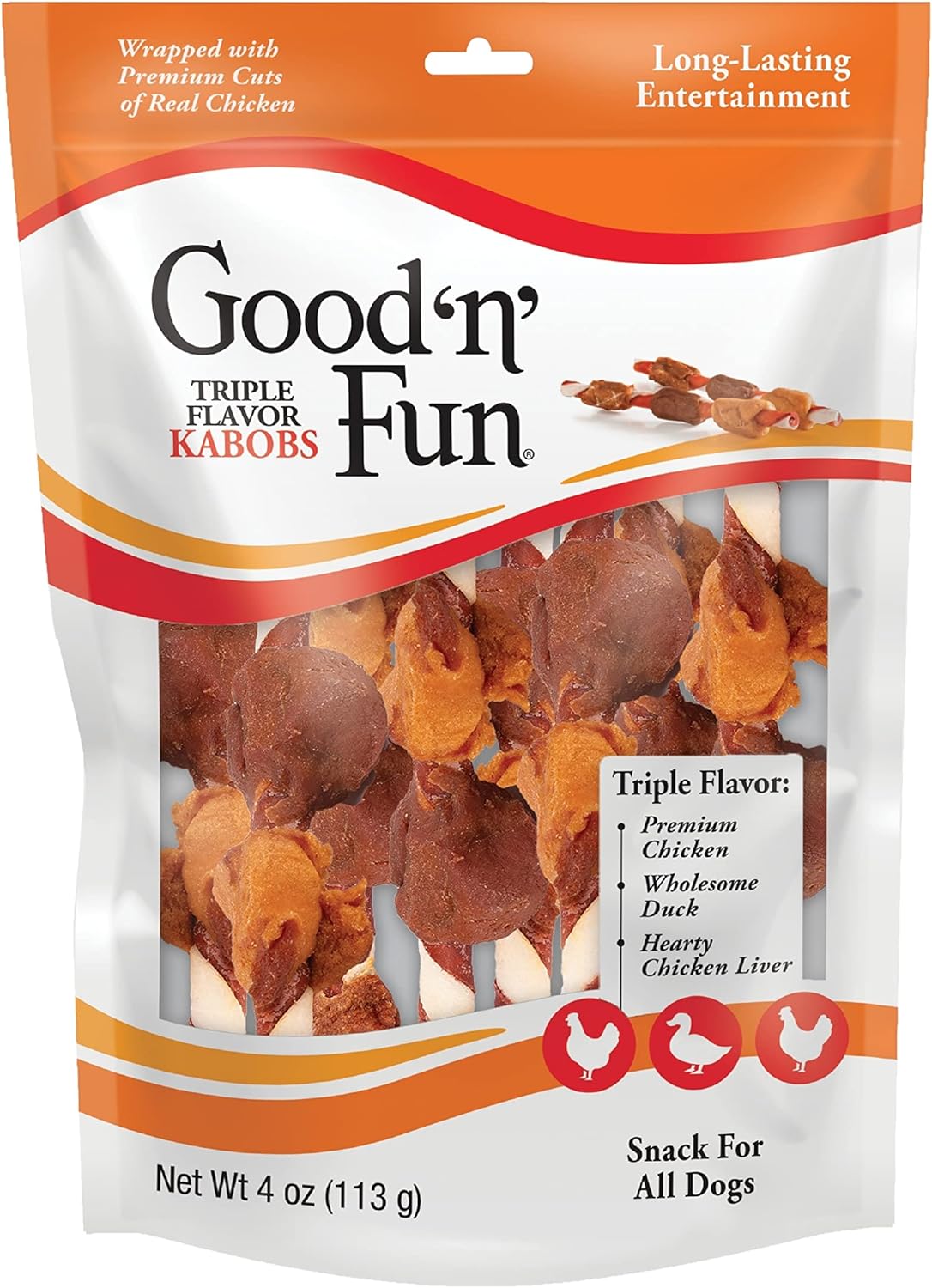 4-Oz Good'n'Fun Triple Flavor Kabob Snacks for Dogs (Chicken/Duck/Chicken Liver) $3.22 w/ S&S + Free Shipping w/ Prime or on $35+
