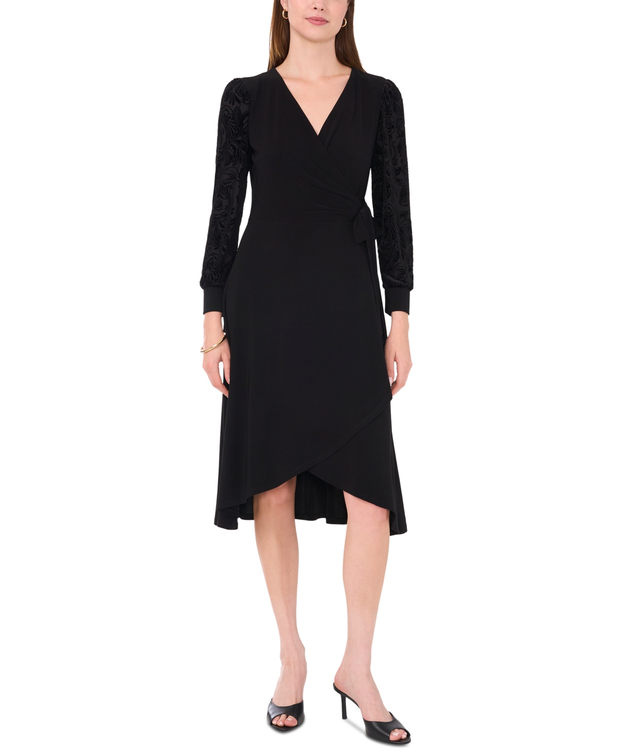 Sam & Jess Women's Contrast-Sleeve Faux-Wrap Dress (Black) $23.63 + Free Store Pickup at Macy's or Free Shipping on $25+