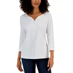 Karen Scott Women's Cotton Henley V-Neck Top (3 Colors) $  6 + Free Store Pickup at Macy's or Free Shipping on $  25+