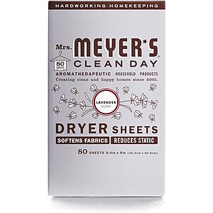 80-Count Mrs. Meyer's Clean Day Dryer Sheets (Lavender) $6.68 ($0.08/sheet)