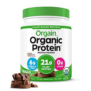 1.02-lb Orgain Organic Vegan Protein Powder (Creamy Chocolate Fudge, 21g Protein)