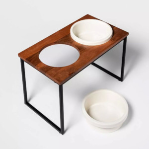 Boots Barkley Tall Elevated Metal Natural Wood Dog Bowl Set Large Dogs 12 Free Shipping