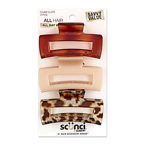 3-Count Scunci by Conair Hair Claw Clips (Tortoise/Taupe/Giraffe) $3.48 ($1.16 each) + Free Shipping w/ Prime or on $35+