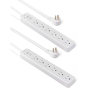 2-Pack Amazon Basics 6-Outlet Rectangle Surge Protector Power Strip (2-ft, White) $6.55 ($3.27 each) + Free Shipping w/ Prime or on $35+