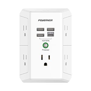 POWERIVER Outlet Extender w/ 1680J Surge, 5x AC, 3x USB-A, 1x USB-C .50