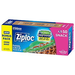 50-Count Ziploc Snack Bags w/ EasyGuide Texture and Grip 'N Seal Technology $1.96 + Free Shipping w/ Prime or on $35+