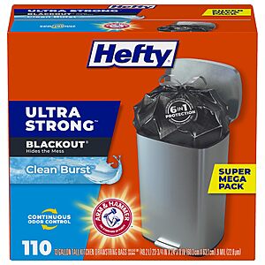 110-Ct 13-Gallon Hefty Ultra Strong Kitchen Trash Bags (Black, Clean Burst Scent) $13.20 w/ Subscribe & Save