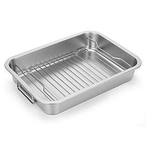 Tifanso Stainless Steel Heavy Duty Roasting Pan w/ Rack $8.99 + Free Shipping w/ Prime