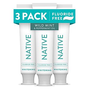 3-Pack Native Fluoride Free Whitening Toothpaste (Wild Mint & Peppermint Oil) $11.92 ($3.97 each) w/ S&S + Free Shipping w/ Prime or on $35