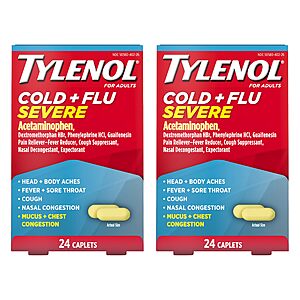 2-Pack 24-Count Tylenol Cold + Flu Relief Severe Medicine Caplets $9.06 ($4.53 each) w/ S&S + Free Shipping w/ Prime or on $35