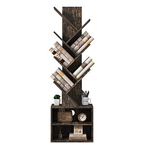 6-Tier Azaeahom Wooden Tree Bookshelf w/ Storage Cabinet (Brown) $29.99 + Free Shipping w/ Prime or on $35+