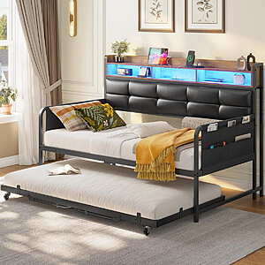Ivy Bronx Daybed w/ Trundle,Upholstered Headboard,LED Lights & Charging Station (Twin to King,2 Colors) $219.99 + Free Shipping