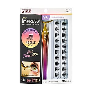 20-Piece KISS imPRESS Press On Self Adhesive False Eyelashes w/ Non-Stick Applicator (12mm-14mm) $4.04 w/ S&S + Free Shipping w/ Prime or on $35+