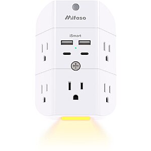 5-Outlet Mifaso 1080J Surge Protector Outlet Extender w/ Night Light & 4 USB $8 