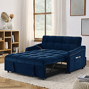 53" Latitude Run Collinward W Murphy Sofa Bed Loveseat w/ Adjustable Tufted Back & USB Outlet (Blue Velvet) $279.99 + Free Shipping