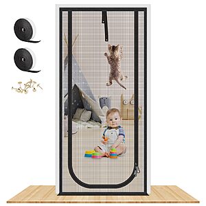 38" x 83" MYPIN Heavy Duty Pet Screen Door w/ Two-Way Zippers (Black) $11 
