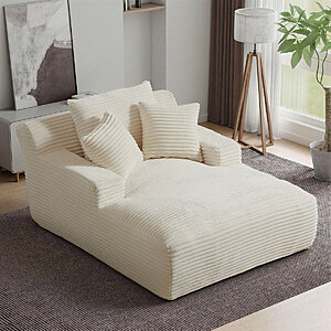 50" Latitude Run Corduroy Indoor Chaise Lounge Sleeper Sofa Chair (White/Beige) $277 + Free S/H