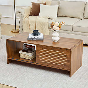 Ebern Designs W Mid Century Modern Rectangular Coffee Table w/ Storage & Sliding Door $79.99 + Free Shipping