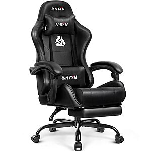 N-GEN GAMING Video Gaming Chair w/ Footrest (Black) $89.78 + Free Shipping