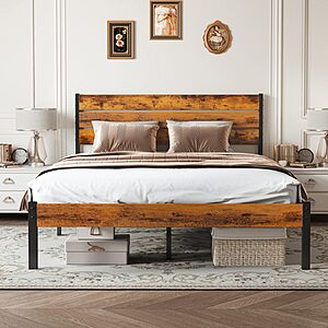 Sweetcrispy Bed Frame w/ Headboard (Queen, Rust Brown) $69.99 + Free Shipping