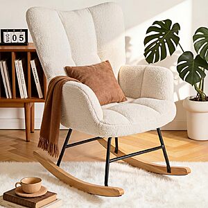 NEWBULIG Ergonomic High Backrest Glider Rocking Chair (Beige) $84 + Free Shipping