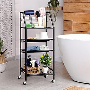 4-Tier OYEAL Metal Bathroom Cart w/ Wheels (Black) $15.38 + Free Shipping w/ Prime or on $35+