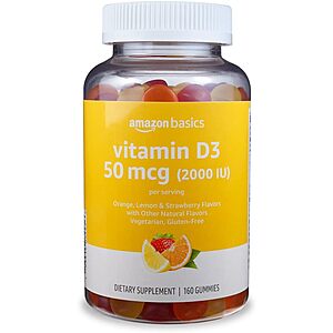 160-Count Amazon Basics Vitamin D3 2000 IU Gummies (Orange/Lemon/Strawberry) $5.47 w/ S&S + Free Shipping w/ Prime or on $35+