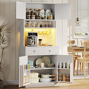 71" Wrought Studio Kitchen Farmhouse Pantry Cabinet w/ Power Outlet & LED Light (White) $159.99 + Free Shipping