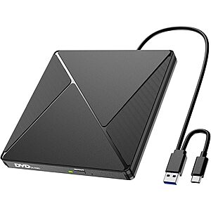 Umaniy USB 3.0 & USB-C External DVD Drive CD/DVD Reader Writer $12 