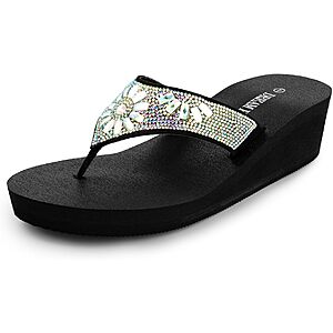 Dream Pairs Women's Rhinestone Platform Wedge Flip Flops (Multi Flower) $9.59 + Free Shipping w/ Prime or on $35+