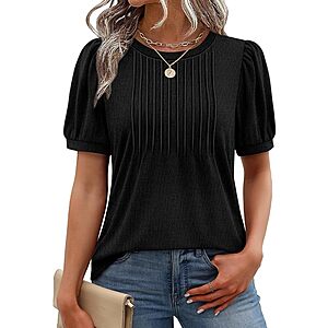 XIEERDUO Women's Short Sleeve Puff Sleeve Tunic Blouse (Black) $6.99 + Free Shipping w/ Prime or on $35+