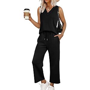 2-Piece WIHOLL Women's Wide Leg Crop Pants Lounge Set (Various) $12.99 + Free Shipping w/ Prime or on $35+