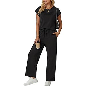 2-Pc GRECERELLE Women's Cap Sleeve Top & Wide Leg Pants Lounge Set (Various)