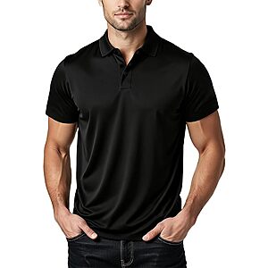 BKMBKM Men's Quick Dry Slim Fit Polo Shirt (Black)